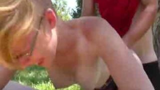 Girl With Glasses Pounded Mercilessly Outdoors