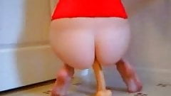 Aroused coed dildo ride on floor