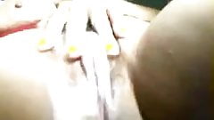Young latina with big hangers masturbates her hairy cunt